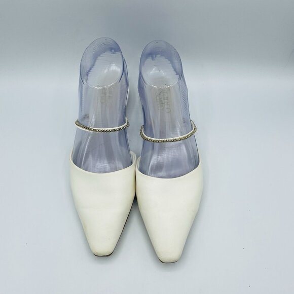 Franco Sarto Shoes Womens Size 7 M White Leather Slip On Mule Heel Pointy Sandal - Picture 5 of 13